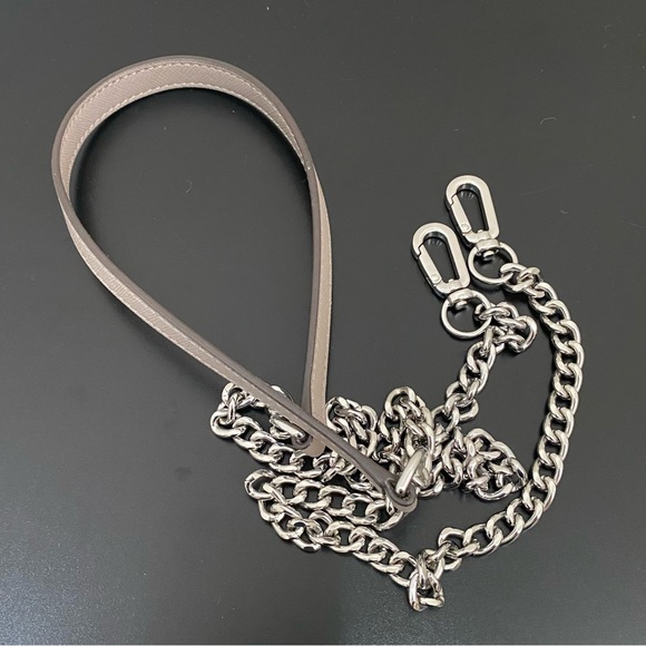 Saffiano Taupe Gray Chain & Leather Silver-tone 1/2” Replacement 45” Bag Strap - Picture 3 of 9